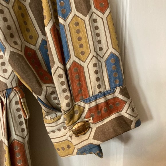 Vintage Pleated Printed Dress Large - Picture 6 of 9